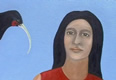 Oil Painting by Amanda Ewing, Detail of woman with Huia bird